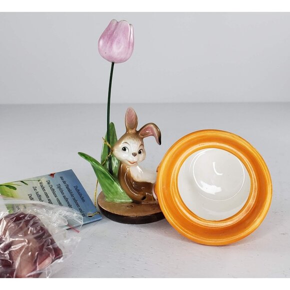 German Goebel Fragrant Greeting Flower Pot Figurine Rabbit Orange Floral Incense - Picture 7 of 9